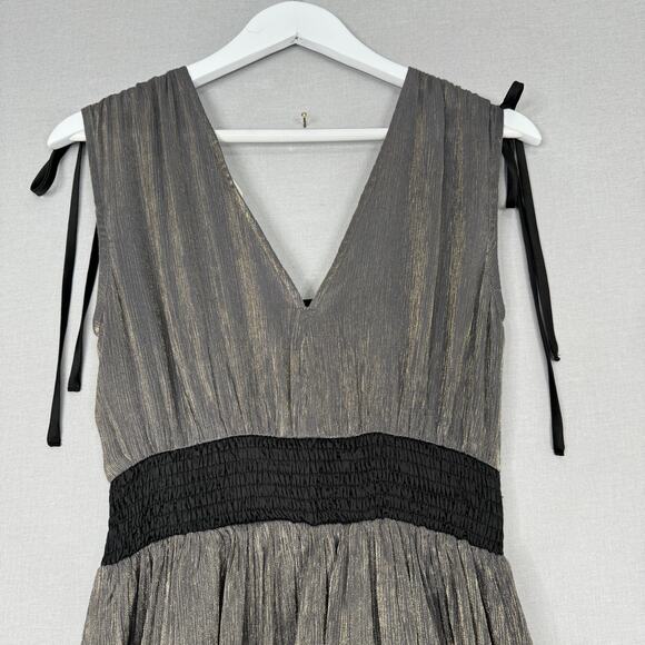 Pinch Dress Womens Small Gold Metallic Midi Party Deep V-Neck Cocktail Evening - Picture 8 of 16